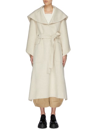 Main View - Click To Enlarge - SANS TITRE - Belted drape collar melton poncho coat