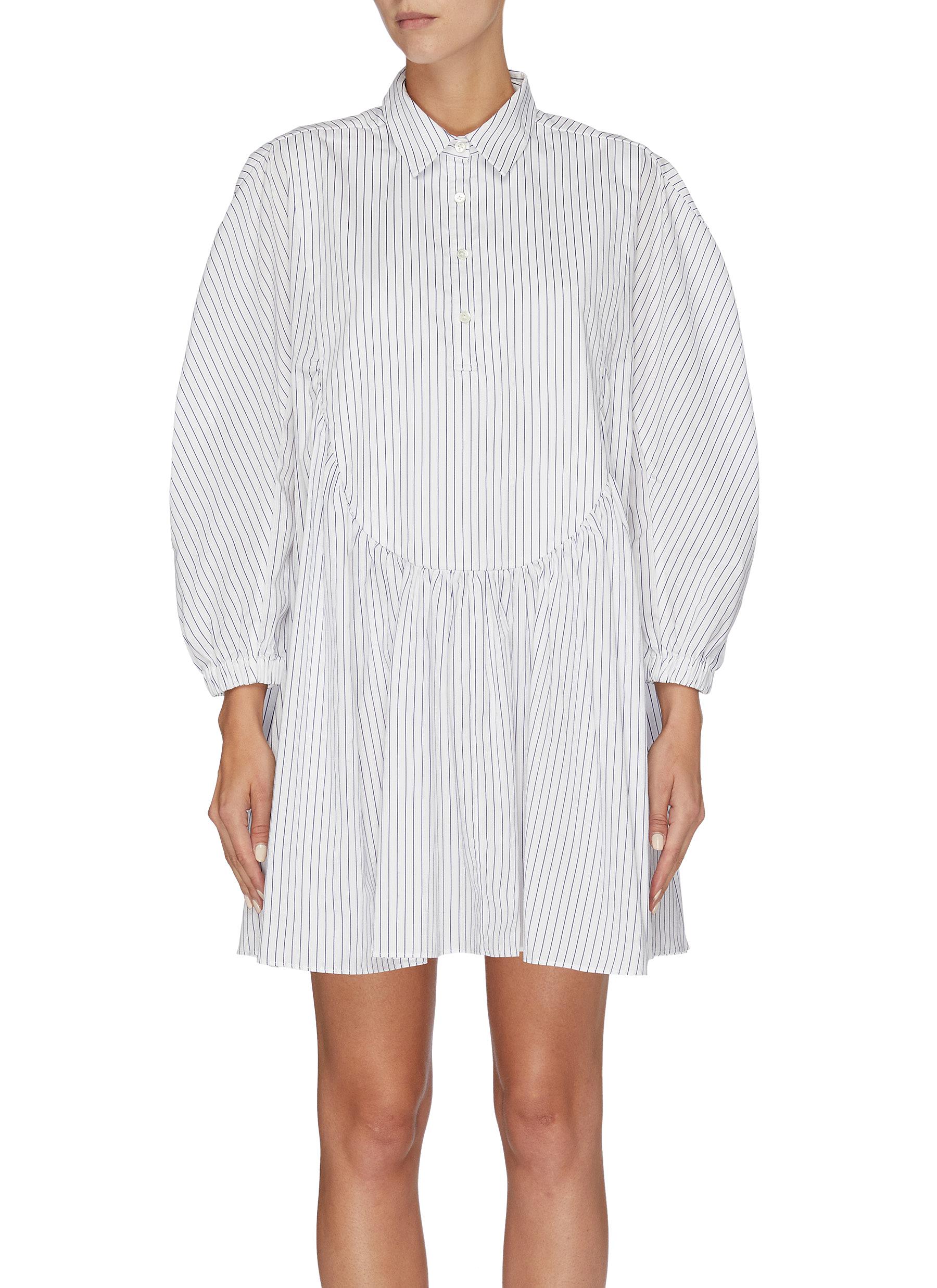 Puff sleeve pinstripe shirt dress by Shushu/Tong | Coshio Online Shop