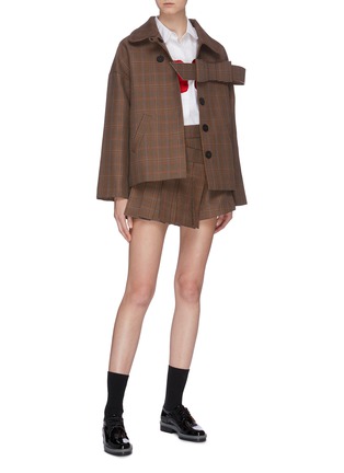 Figure View - Click To Enlarge - SHUSHU/TONG - Asymmetric pleated panel houndstooth check plaid skort