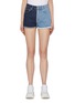 Main View - Click To Enlarge - FIORUCCI - '50/50' colourblock frayed cuff denim shorts