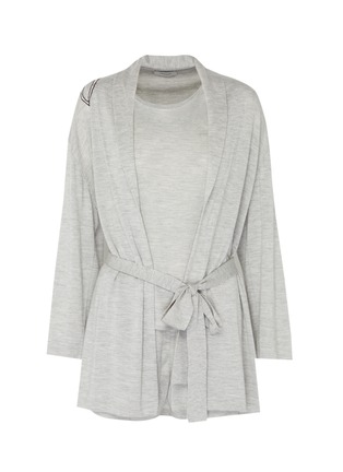 Main View - Click To Enlarge - CRUSH COLLECTION - Graphic embroidered silk-cashmere belted robe set