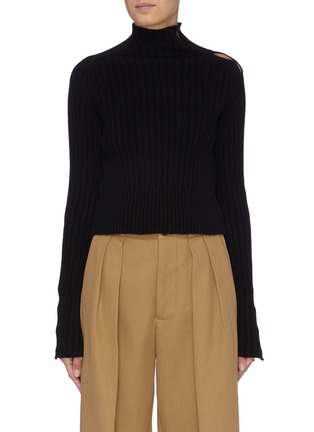 Main View - Click To Enlarge - PETAR PETROV - Hook-and-eye cold shoulder rib knit high neck sweater