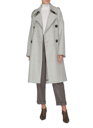 Figure View - Click To Enlarge - PETAR PETROV - Belted houndstooth check double breasted coat