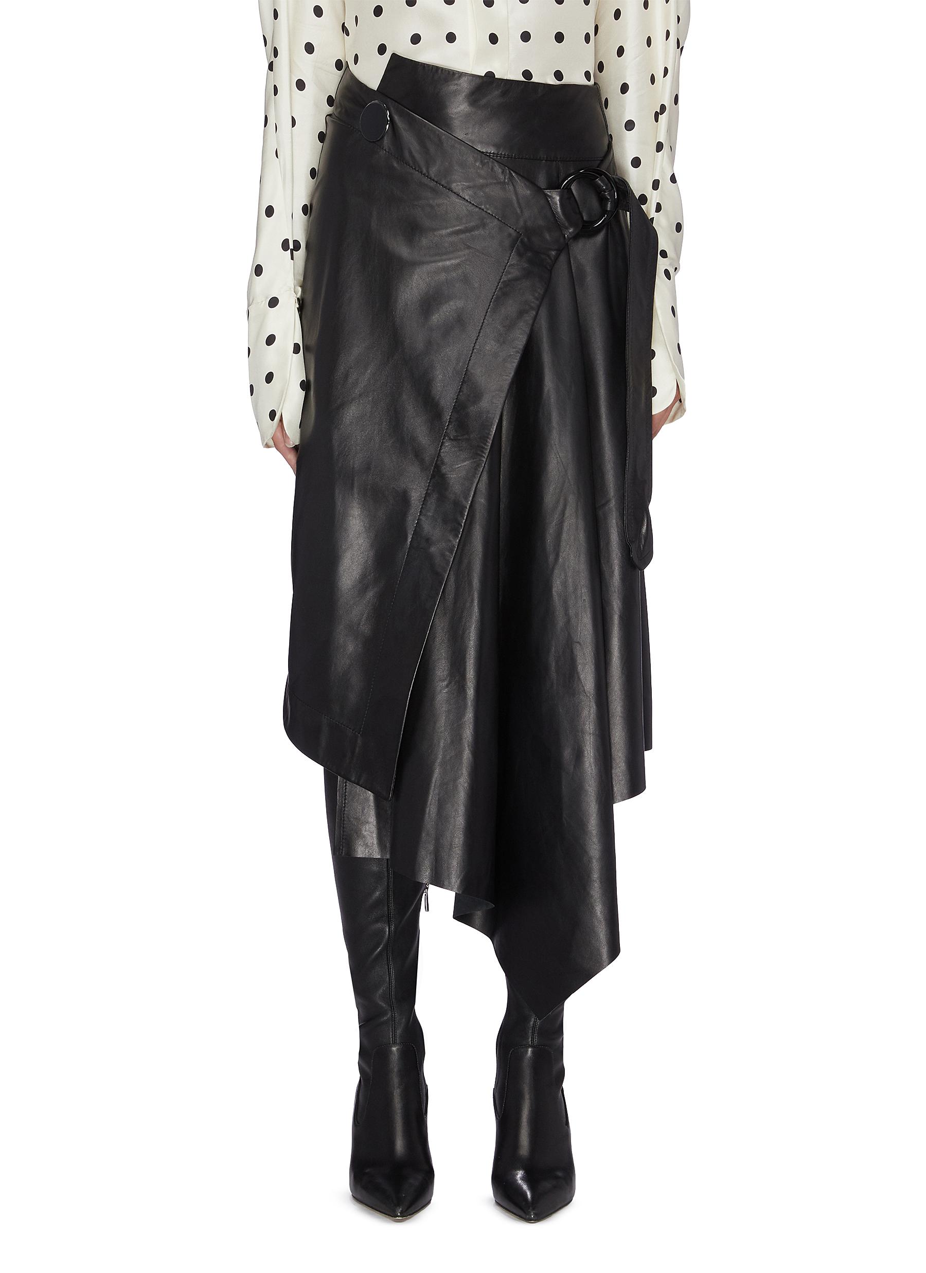 Buckled asymmetric drape leather wrap skirt by Petar Petrov