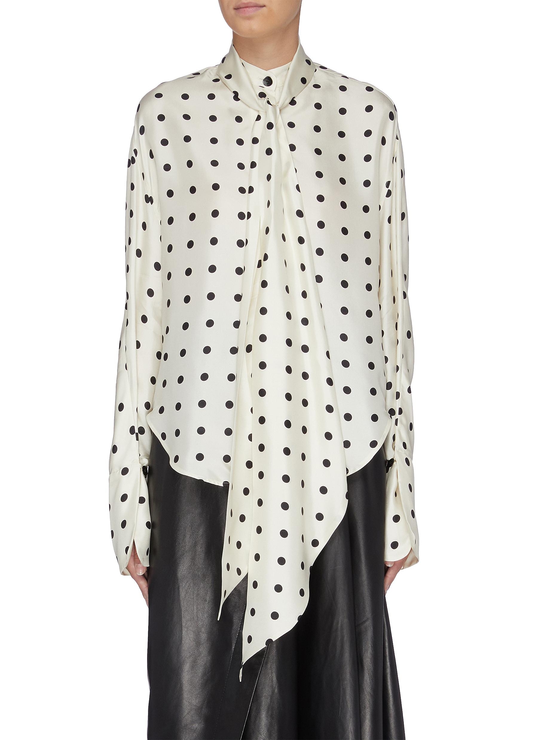 Detachable sash tie neck polka dot top by Petar Petrov