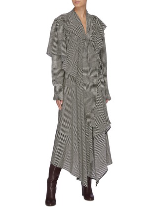 Figure View - Click To Enlarge - PETAR PETROV - Sash tie neck asymmetric ruffle houndstooth check dress