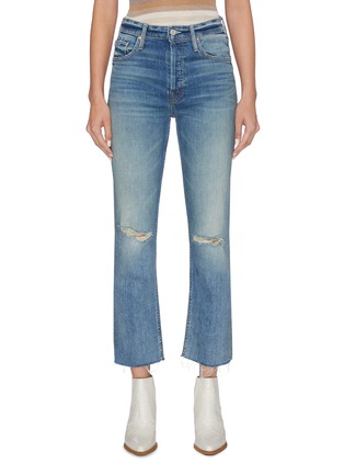 Main View - Click To Enlarge - MOTHER - 'The Tomcat Ankle Fray' ripped knee cropped jeans