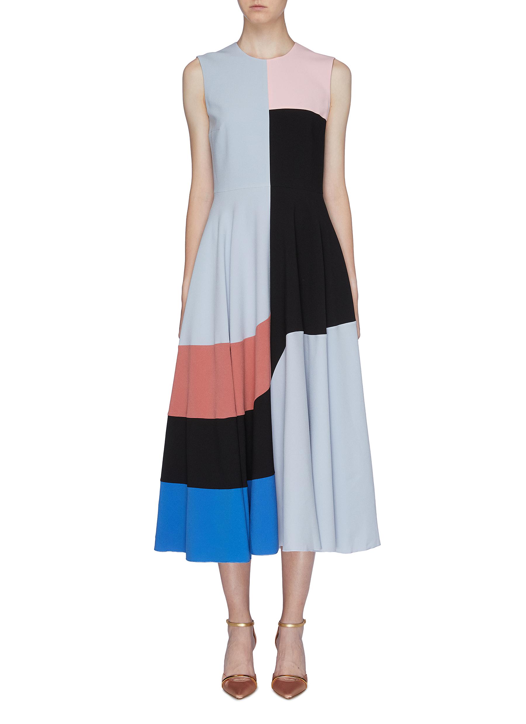 Joanna colourblock flared sleeveless dress by Roksanda