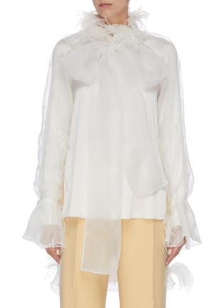 Main View - Click To Enlarge - ROKSANDA - 'Luana' feather embroidered organza overlay crepe satin shirt