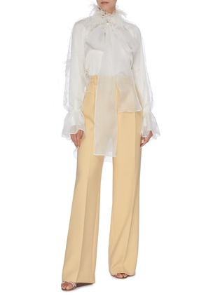 Figure View - Click To Enlarge - ROKSANDA - 'Luana' feather embroidered organza overlay crepe satin shirt