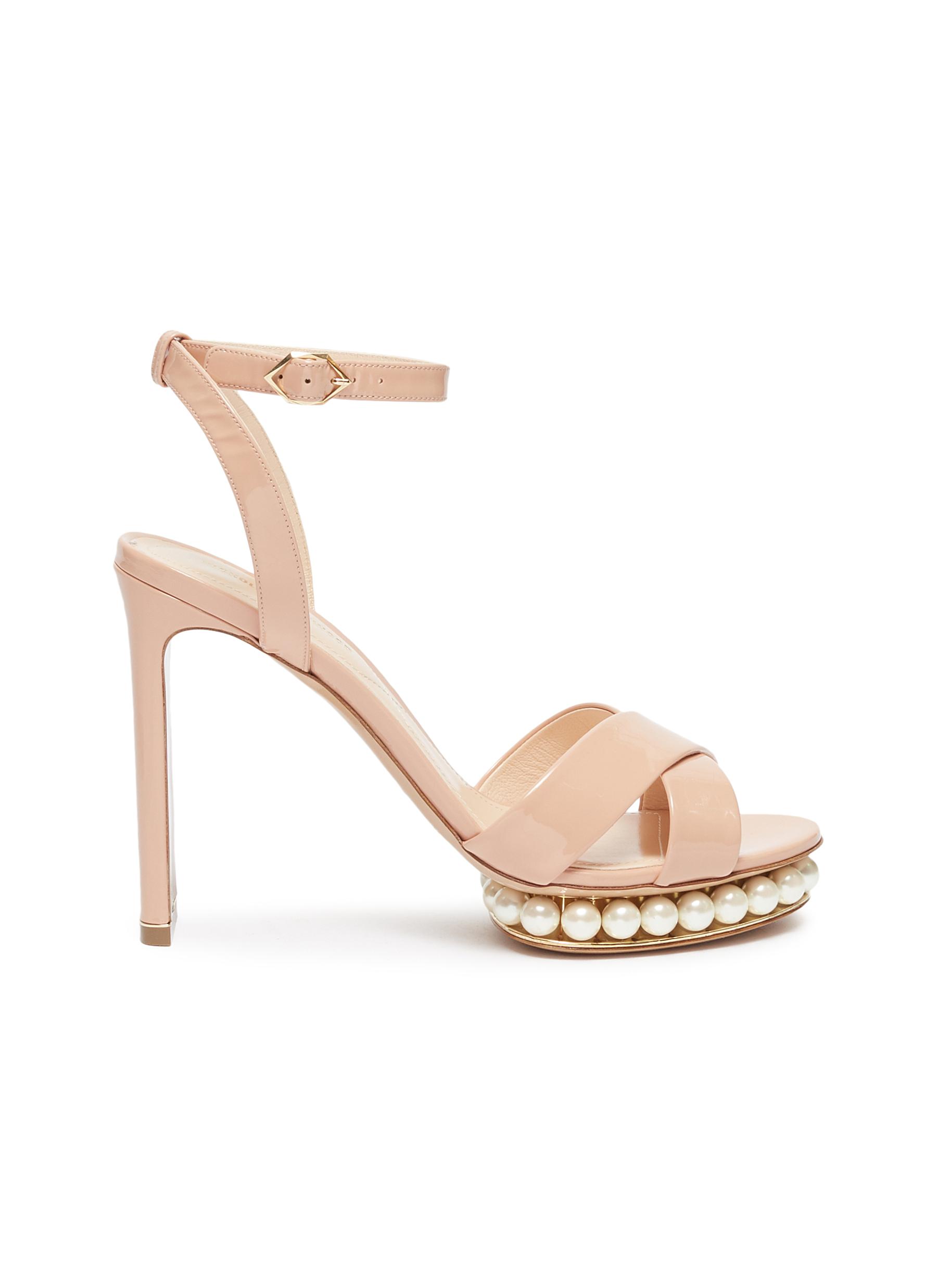 Casati faux pearl platform ankle strap patent leather sandals by Nicholas Kirkwood
