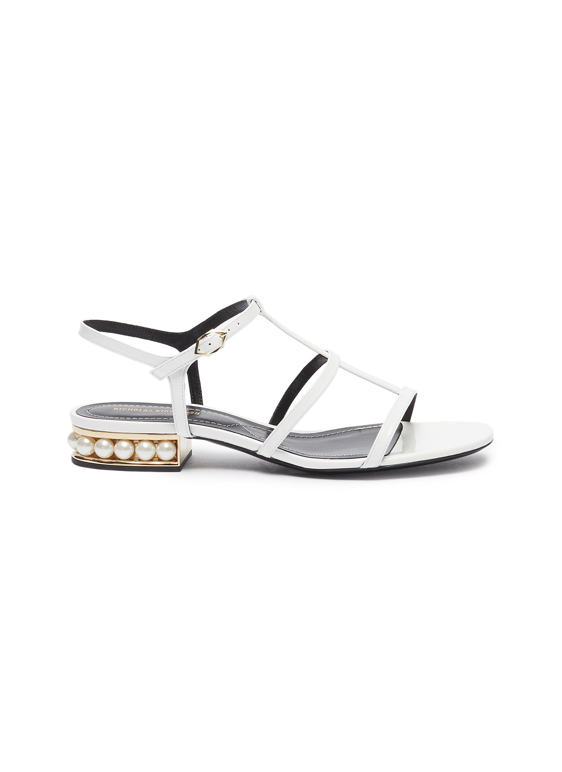 Casati faux pearl heel caged patent leather sandals by Nicholas Kirkwood