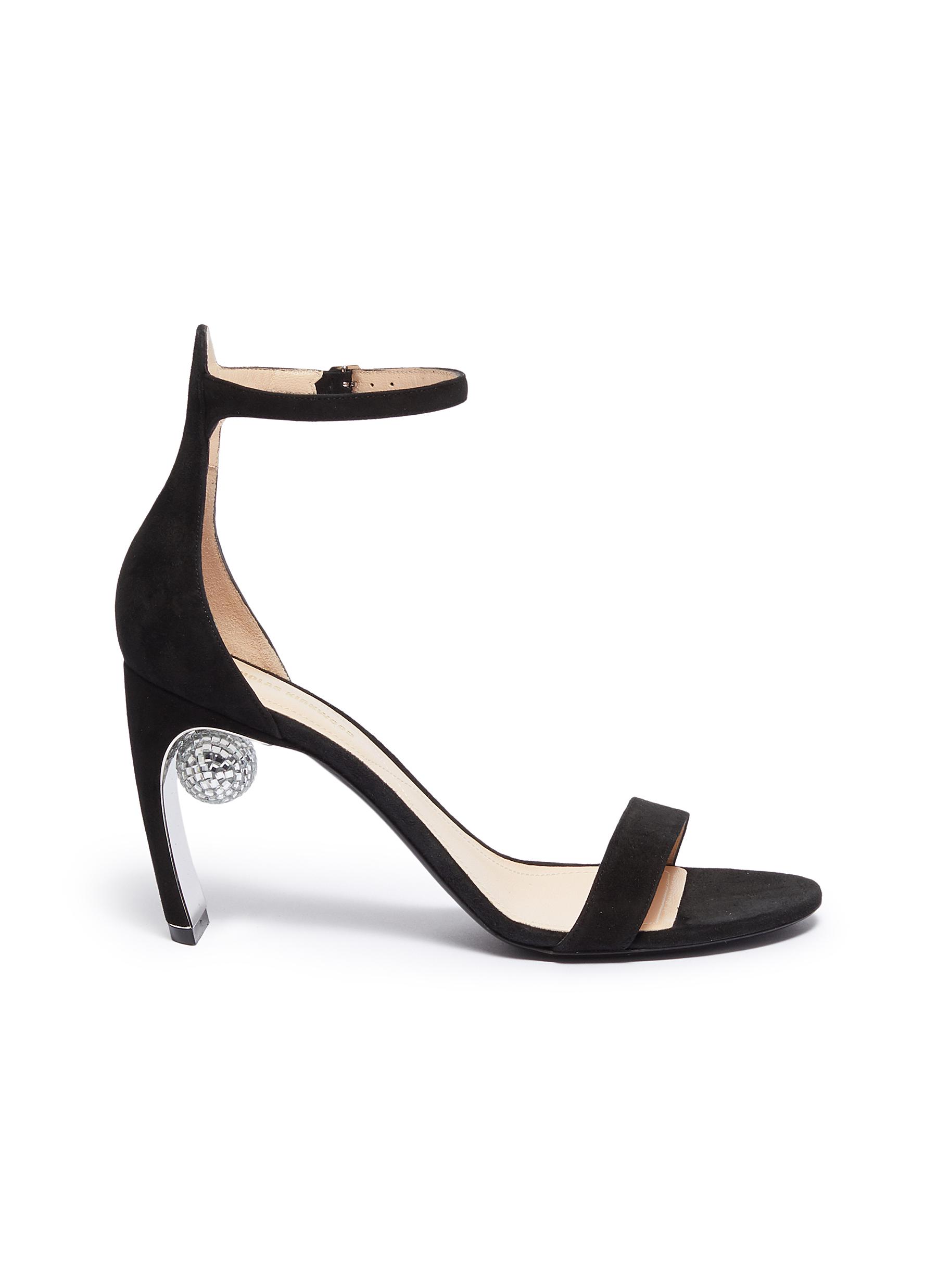 Maeva glass crystal ball ankle strap suede sandals by Nicholas Kirkwood