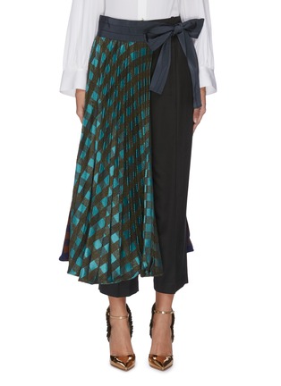 Main View - Click To Enlarge - SILVIA TCHERASSI - 'Dorothy' belted mixed check asymmetric pleated midi skirt