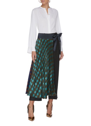 Figure View - Click To Enlarge - SILVIA TCHERASSI - 'Dorothy' belted mixed check asymmetric pleated midi skirt