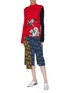 Figure View - Click To Enlarge - SNOW XUE GAO - 'Floral Power' colourblock panelled asymmetrical slit skirt