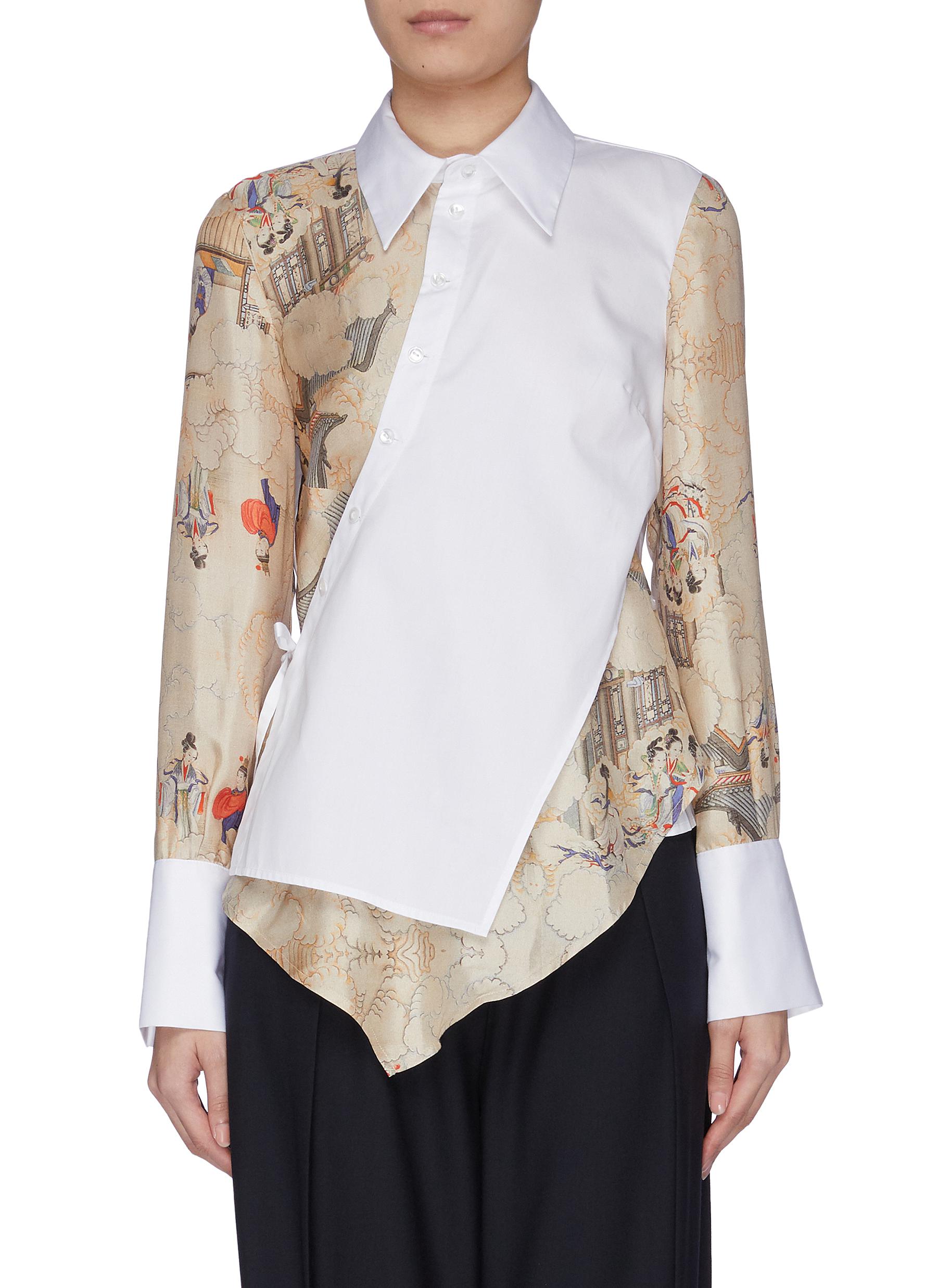 Locust asymmetric placket shirt by Snow Xue Gao