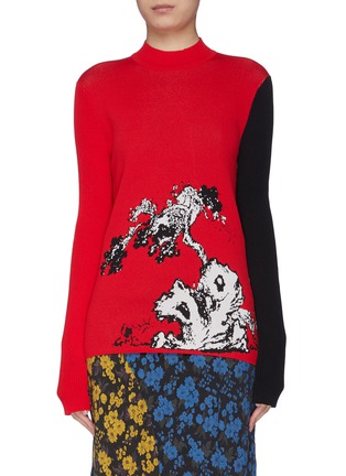 Main View - Click To Enlarge - SNOW XUE GAO - 'Pinetree' contrast sleeve graphic intarsia mock neck sweater