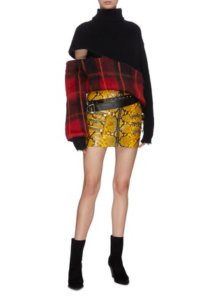 Figure View - Click To Enlarge - BEN TAVERNITI UNRAVEL PROJECT  - Buckled waist multi-zip snake print skirt