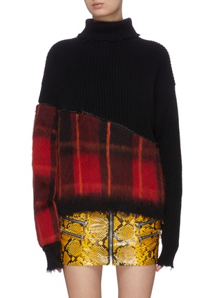 Main View - Click To Enlarge - BEN TAVERNITI UNRAVEL PROJECT  - Check plaid patchwork wool blend turtleneck sweater