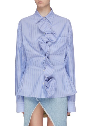 Main View - Click To Enlarge - BEN TAVERNITI UNRAVEL PROJECT  - Ruffle panel front stripe shirt