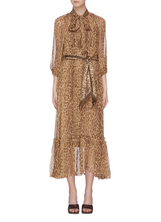 Main View - Click To Enlarge - ZIMMERMANN - 'Espionage' belted leopard print silk georgette pussybow dress