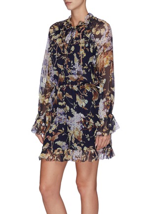 Detail View - Click To Enlarge - ZIMMERMANN - 'Sabotage' belted floral print ruffled playsuit