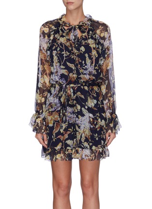 Main View - Click To Enlarge - ZIMMERMANN - 'Sabotage' belted floral print ruffled playsuit