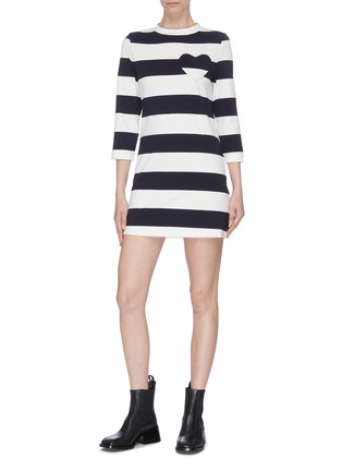 Figure View - Click To Enlarge - HELEN LEE - Heart appliqué stripe T-Shirt dress