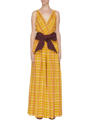 Main View - Click To Enlarge - STAUD - 'Mika' check plaid sash tie waist sleeveless jumpsuit