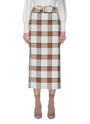 Main View - Click To Enlarge - STAUD - 'Simone' belted checked wool-blend midi skirt