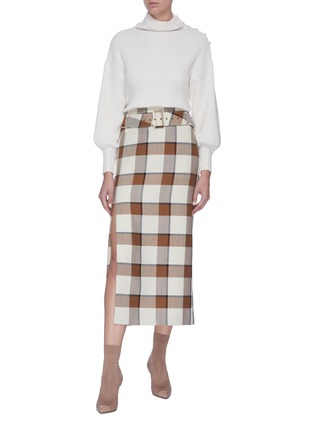 Figure View - Click To Enlarge - STAUD - 'Simone' belted checked wool-blend midi skirt