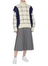 Figure View - Click To Enlarge - THE KEIJI - Fringe windowpane check cable knit turtleneck sweater
