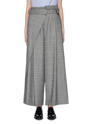 Main View - Click To Enlarge - THE KEIJI - Belted layered panel check plaid wide leg pants