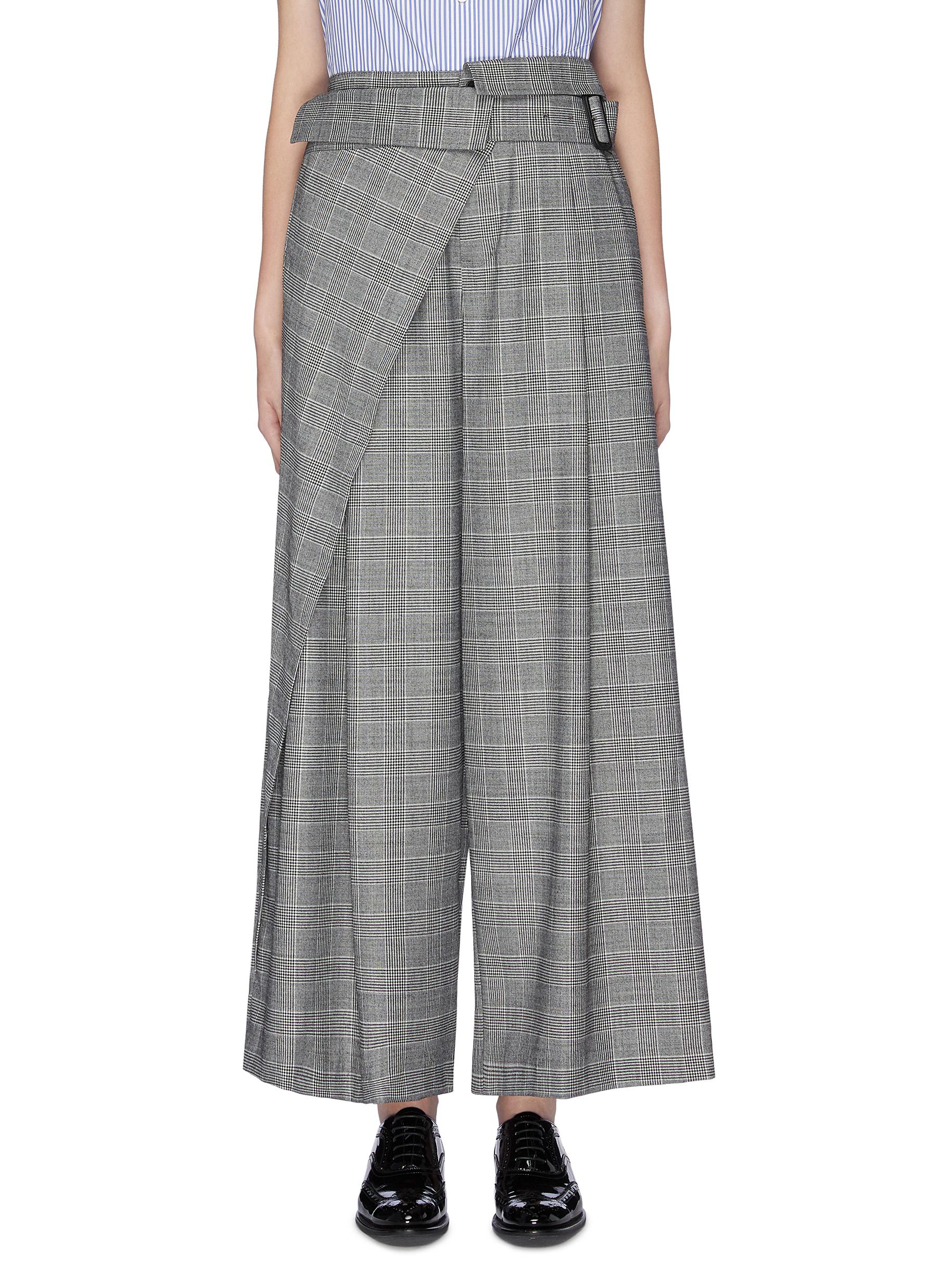 Belted layered panel check plaid wide leg pants by The Keiji | Coshio ...