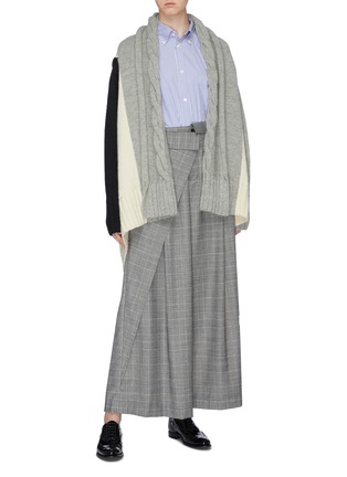 Figure View - Click To Enlarge - THE KEIJI - Belted layered panel check plaid wide leg pants
