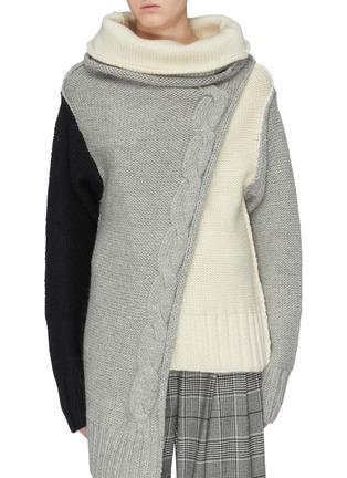 Main View - Click To Enlarge - THE KEIJI - Colourblock asymmetric panelled turtleneck sweater