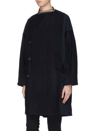 Front View - Click To Enlarge - THE KEIJI - Detachable hood panelled melton coat
