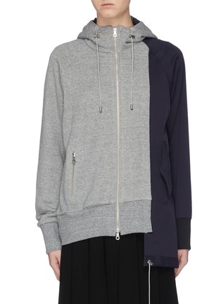 Main View - Click To Enlarge - THE KEIJI - Colourblock staggered sleeve zip hoodie
