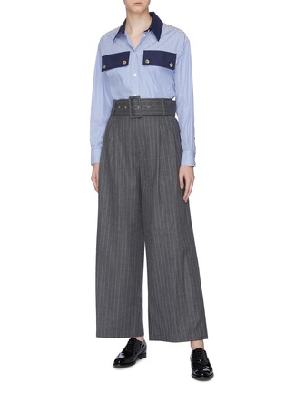 Figure View - Click To Enlarge - THE KEIJI - Belted pinstripe wide leg pants