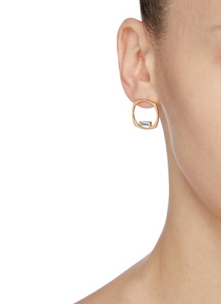 Figure View - Click To Enlarge - ALIITA - 'Aro' aquamarine 9k yellow gold hoop earrings