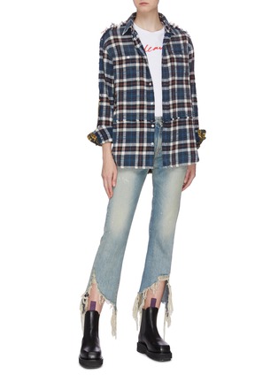 Figure View - Click To Enlarge - R13 - Frayed border colourblock check plaid flannel shirt