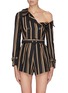 Main View - Click To Enlarge - SELF-PORTRAIT - Belted stripe one-shoulder rompers