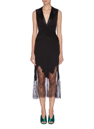 Main View - Click To Enlarge - SELF-PORTRAIT - Crossover waist lace hem sleeveless dress