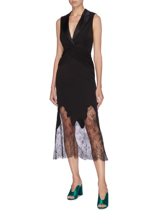 Figure View - Click To Enlarge - SELF-PORTRAIT - Crossover waist lace hem sleeveless dress