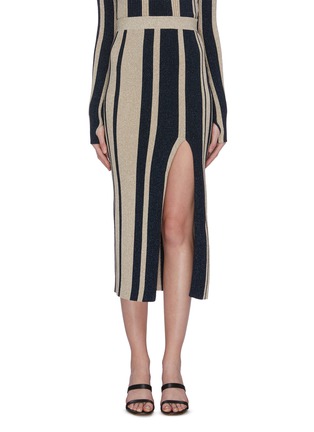 Main View - Click To Enlarge - SELF-PORTRAIT - Split hem metallic stripe knit skirt