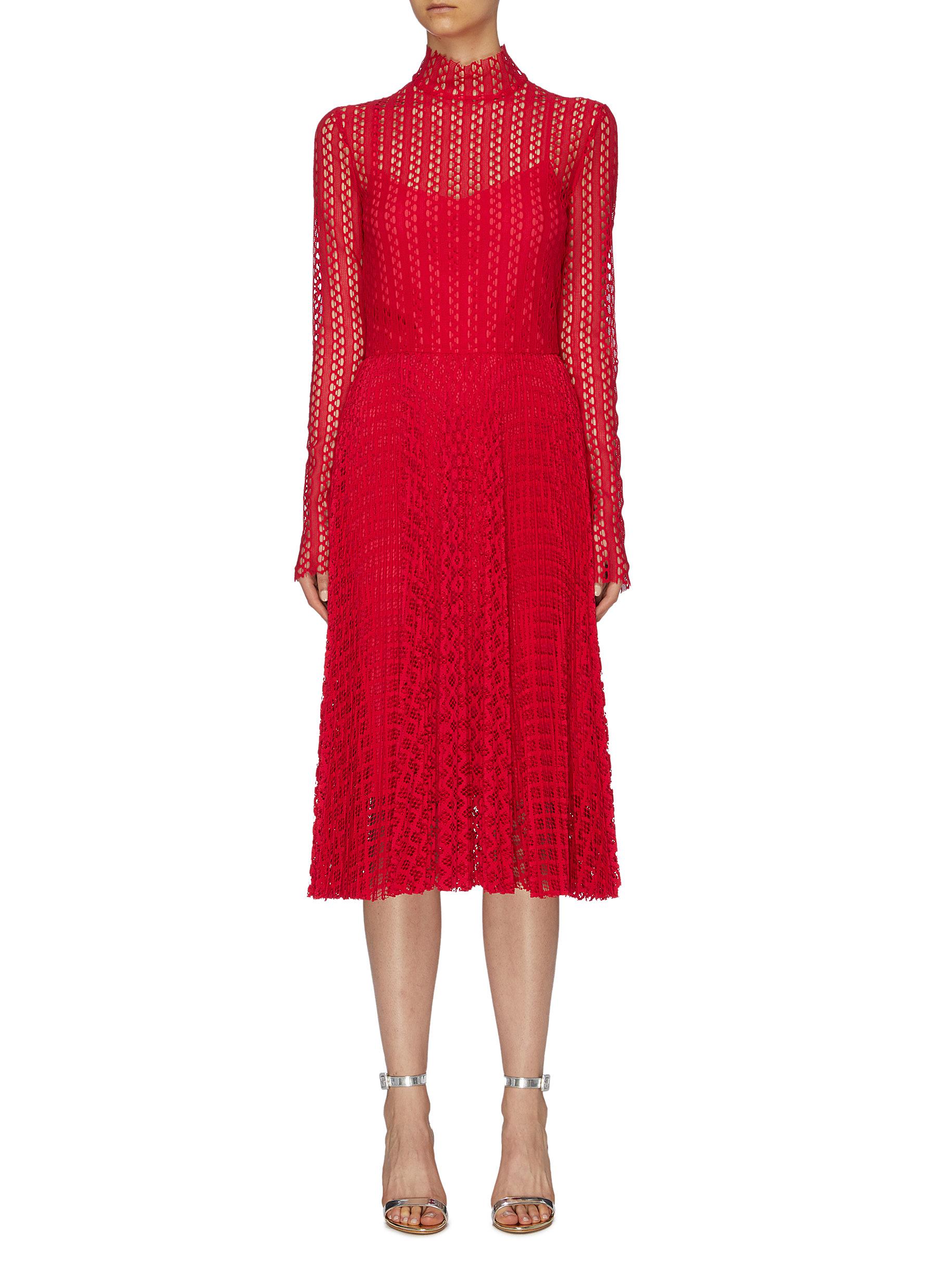 Pleated geometric lace high neck dress by Philosophy Di Lorenzo Serafini