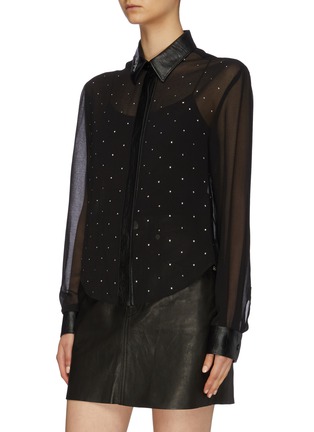 Front View - Click To Enlarge - PHILOSOPHY DI LORENZO SERAFINI - Faux leather collar strass front georgette shirt