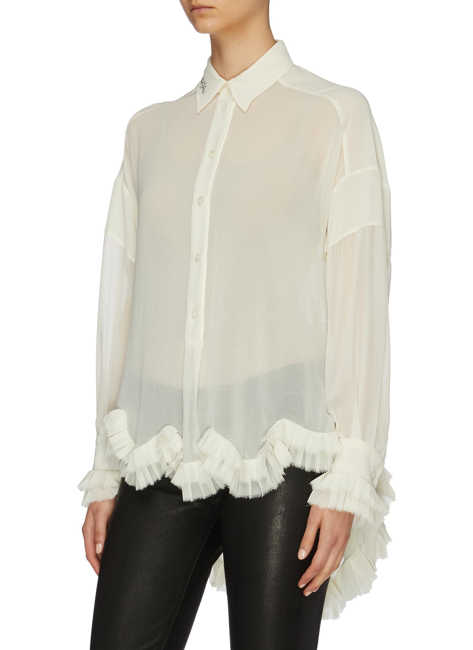 Belted scalloped ruffle hem georgette high-low shirt by Philosophy Di Lorenzo Serafini