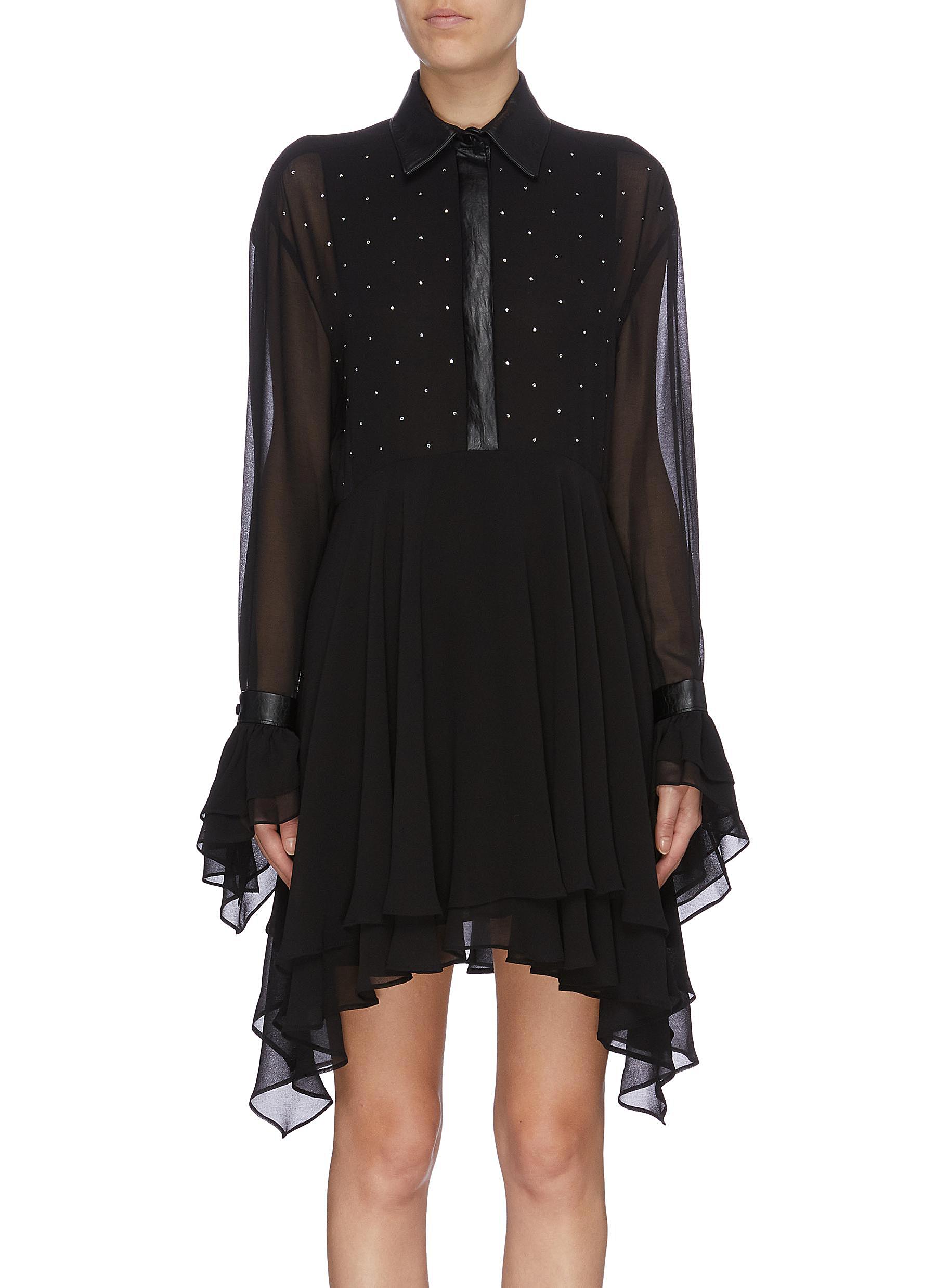 Strass embellished flared tiered georgette shirt dress by Philosophy Di Lorenzo Serafini